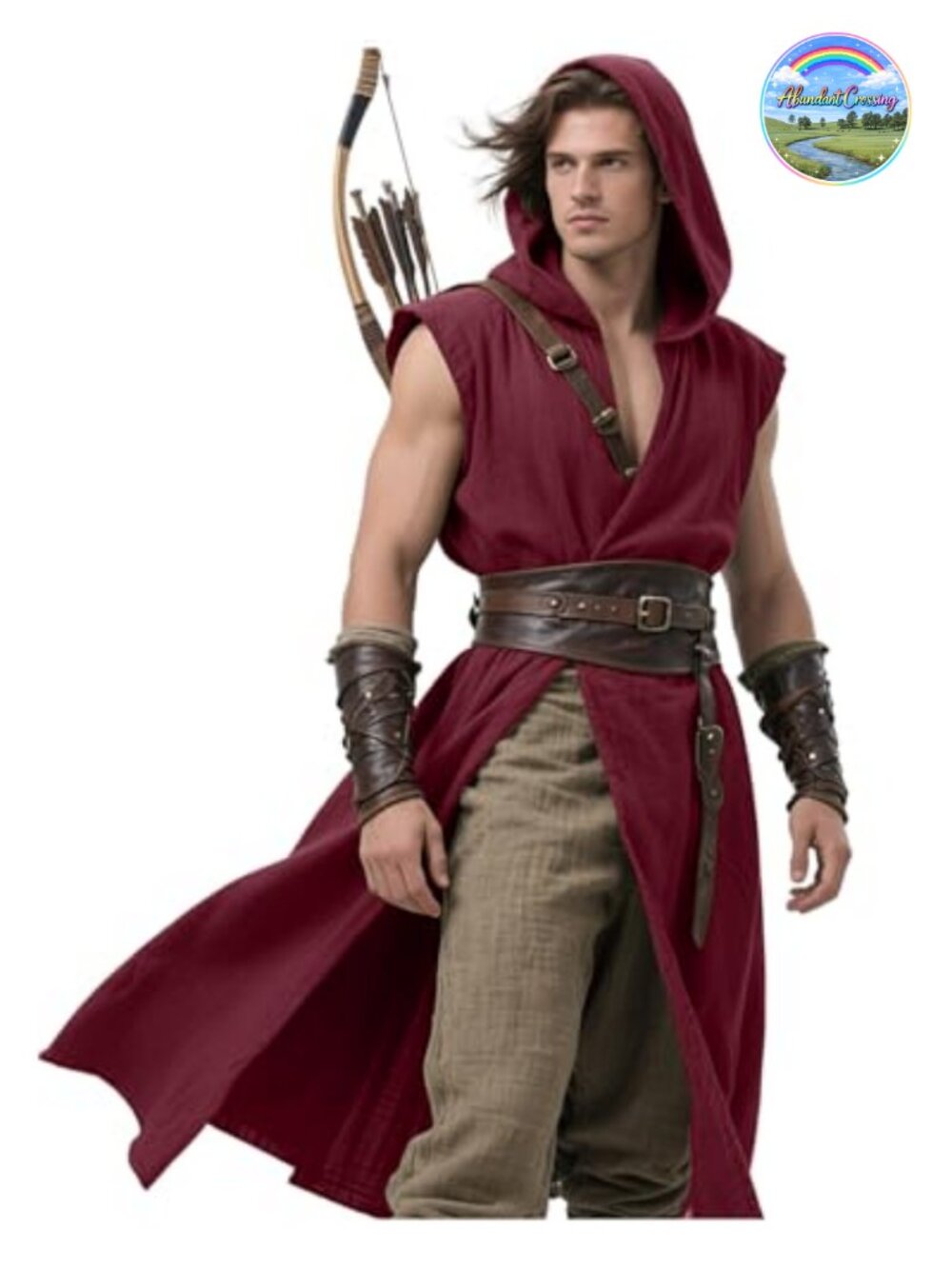 Men's Medieval Hooded Surcoat Renaissance Tabard Tunic Sleeveless